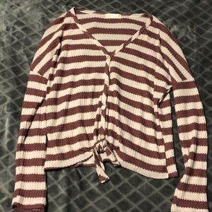 burgundy/maroon and tan striped sweater